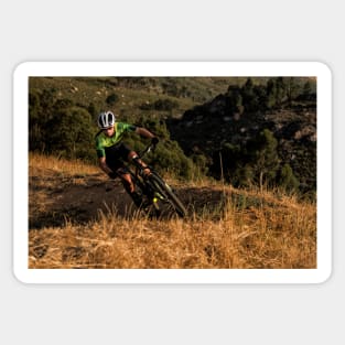Mountain Biker riding a single track at sunset Sticker